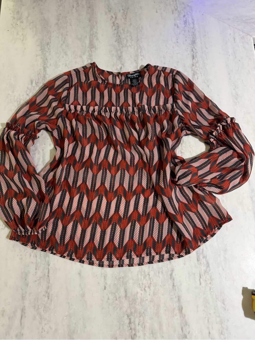 Wrangler Retro Red Arrow Western Boho Chic Patterned Long-Sleeve Oversized Top S